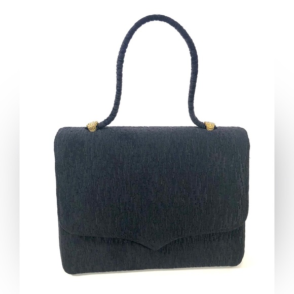 Crown Lewis Vintage Black Jacquard Evening Bag Top Handle Handbag - Picture 2 of 12